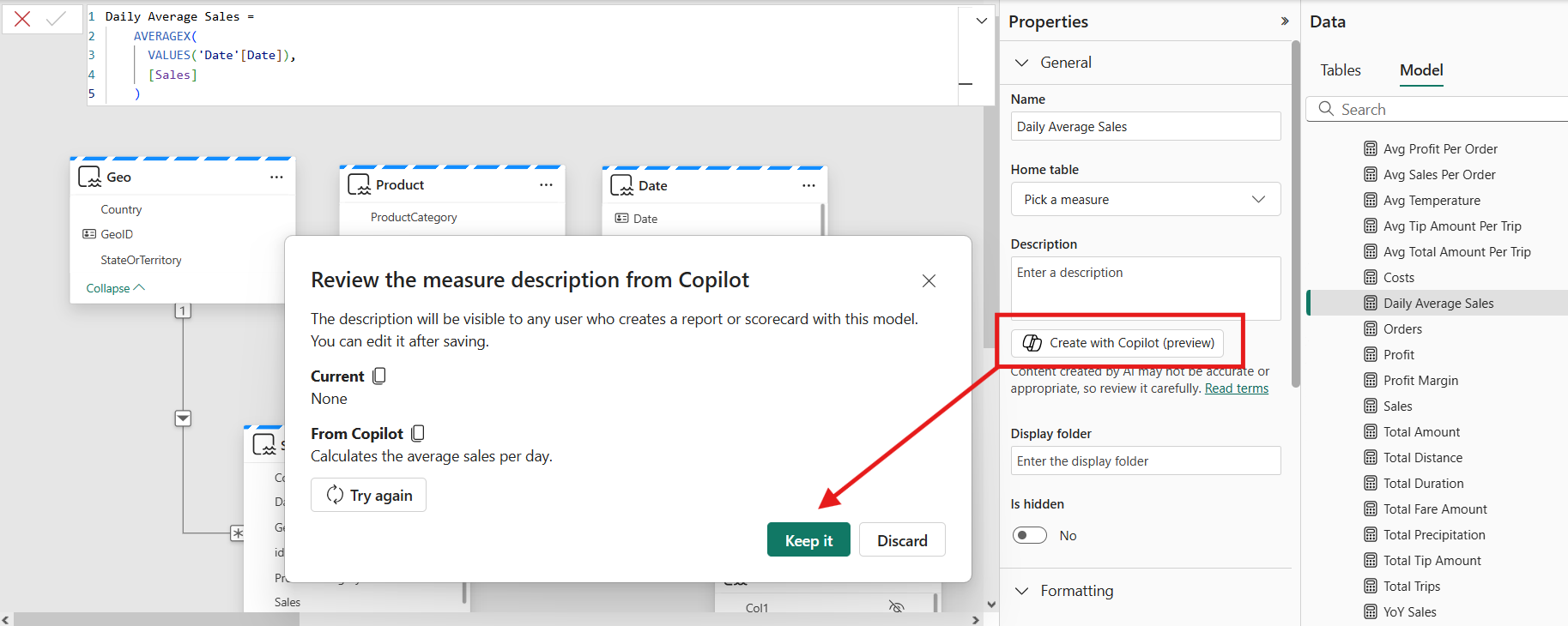 power bi update-august 2025-copilot a AI-write measure desc