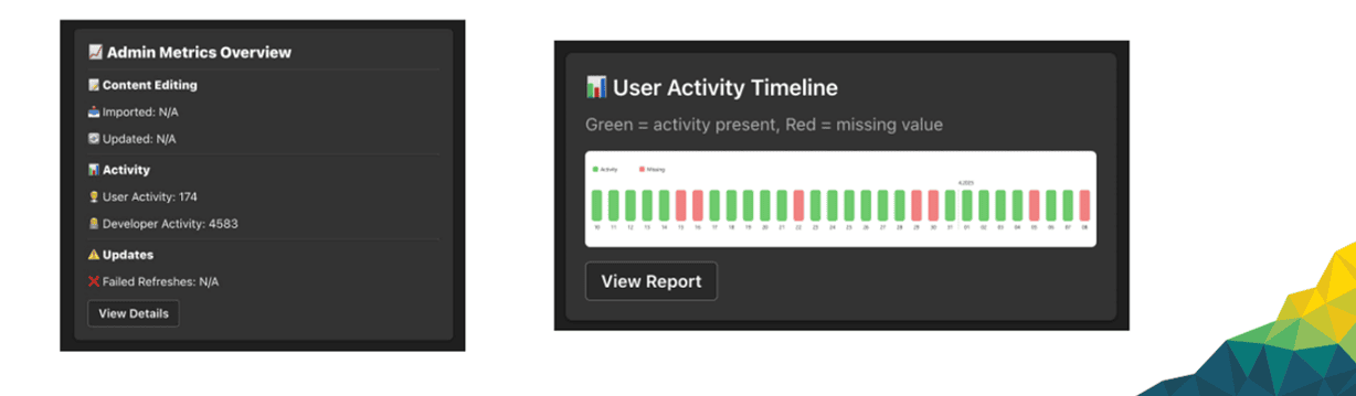 statistiky jsou distribuovány přímo do adaptivních Teams kartiček