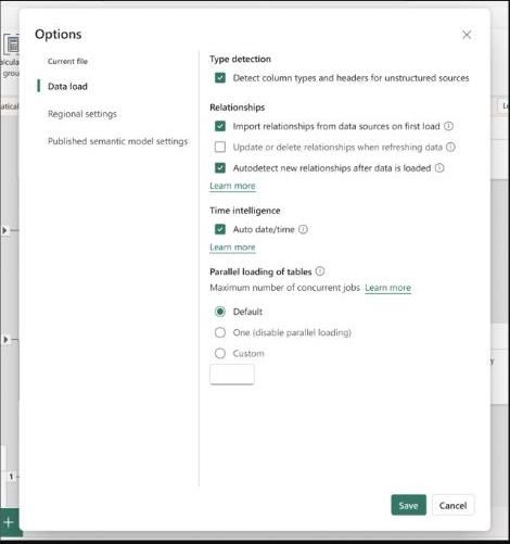 Power BI July 2026 Feature Summary-model options dialog
